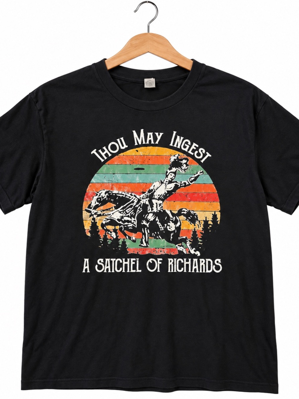 Black Graphic Short-Sleeve Tee with Vintage Rodeo Print